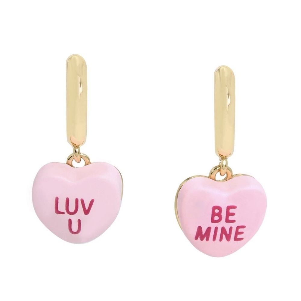 Betsey Johnson Pink Heart 'Be Mine / Luv U' Drop Earrings